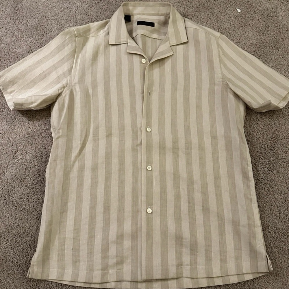 Men's Beige Striped Short Sleeve Shirt by Saks Fifth Ave size small S